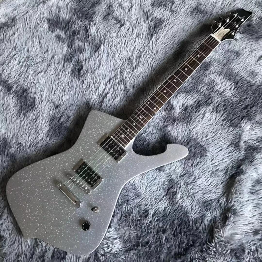 2021 NEW Custom Grand Electric Guitar with Silver Sparkling Finishing No Binding on Body Dot Inlay Chrome Hardware