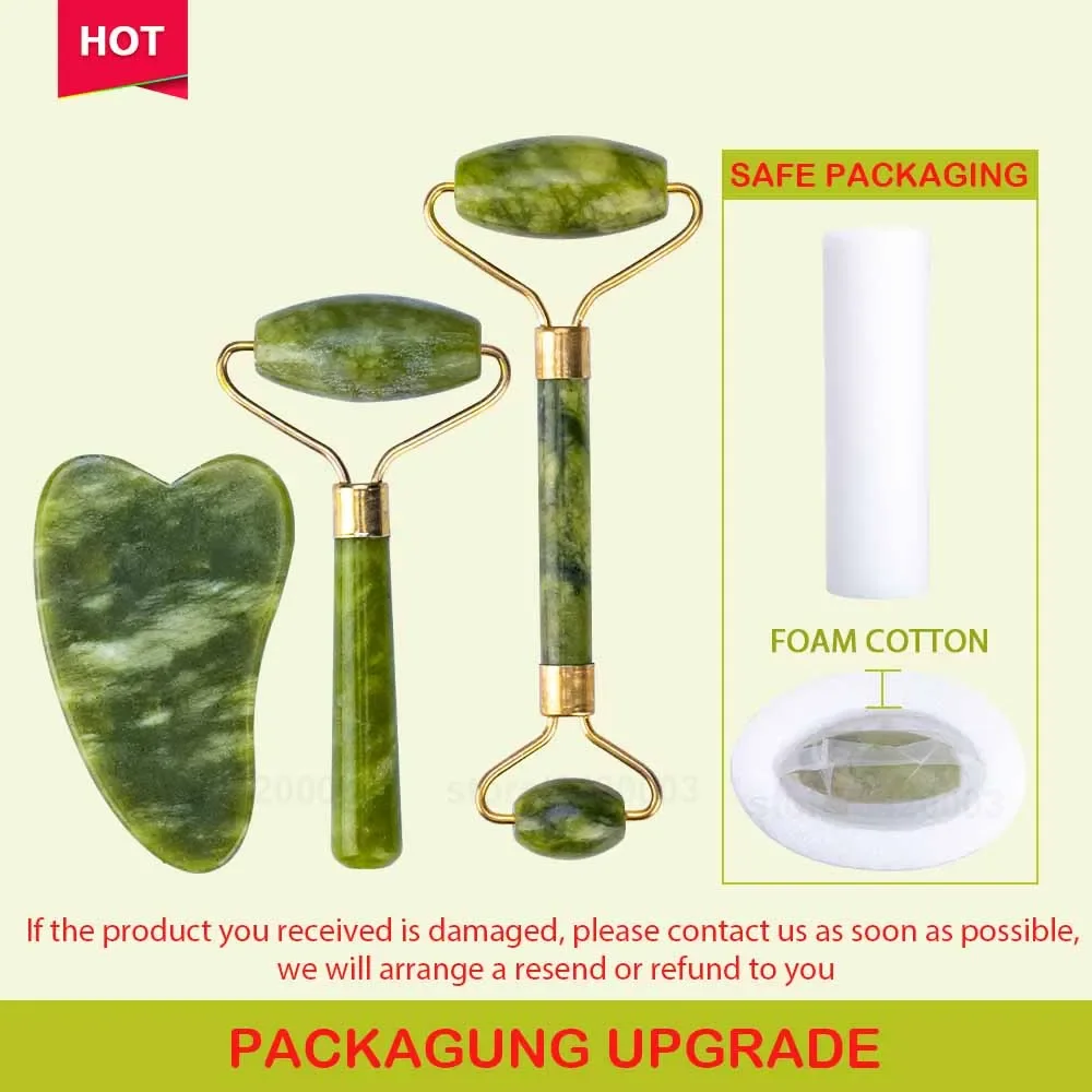 Jade Stone Facial Massage Roller Face Eye Face Neck Natural Massager Guasha Scraper Thin Lift Beauty Slimming Tools Boxed