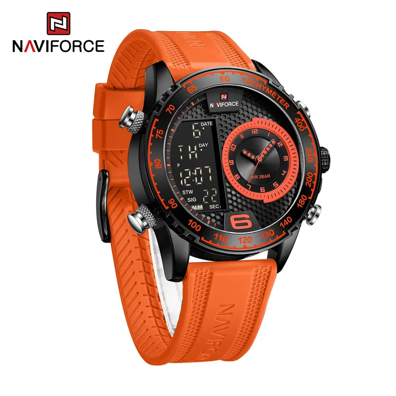 Top Brand Naviforce Fashion Men\'s Watch Luxury Waterproof Male Quartz Wristwatch 24 Hour LCD Display Chronograph Luminous Clock