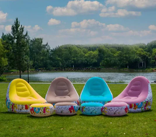 Outdoor inflatable sofa chair, portable camping, internet celebrity, thick flocking, lazy sofa bedroom home, leisure folding bed
