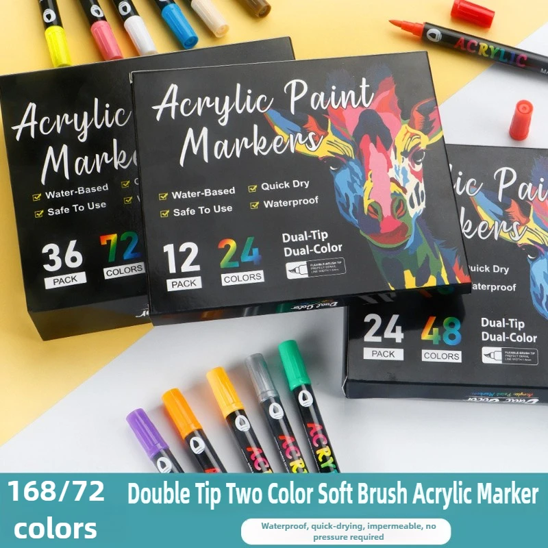 

168/24 Colors Dual Tip Acrylic Markers for Paper Glass Drawing Non Toxic Kids Washable Art Markers School Supplies Stationery