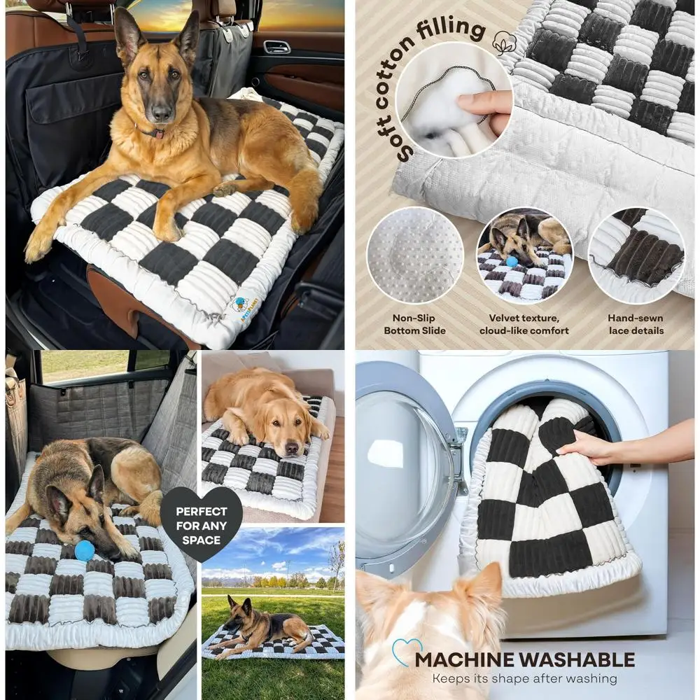 

Car Seat Extender for Dogs - Non-Slip Cushion, Travel Pet Mat, Washable, Black Plaid, 54x24.8