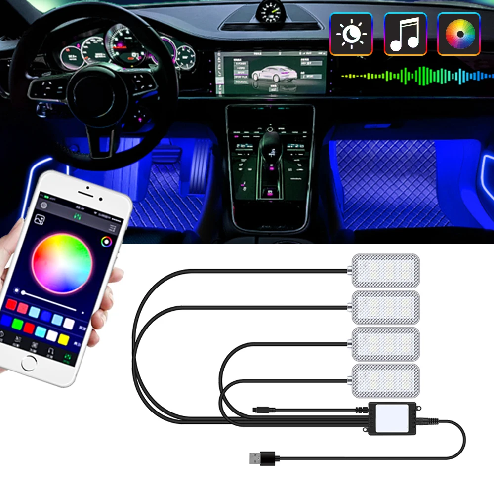 

LED Car Interior Ambient Foot Strip Light Kit Accessories Backlight Remote App Control Auto Decorative Lamps ﻿