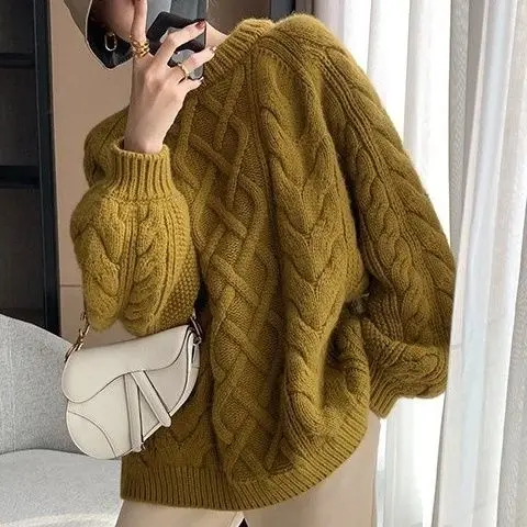 Twist big sweater for women in autumn and winter new style soft and waxy loose thick knitted sweater Korean style pullover outer