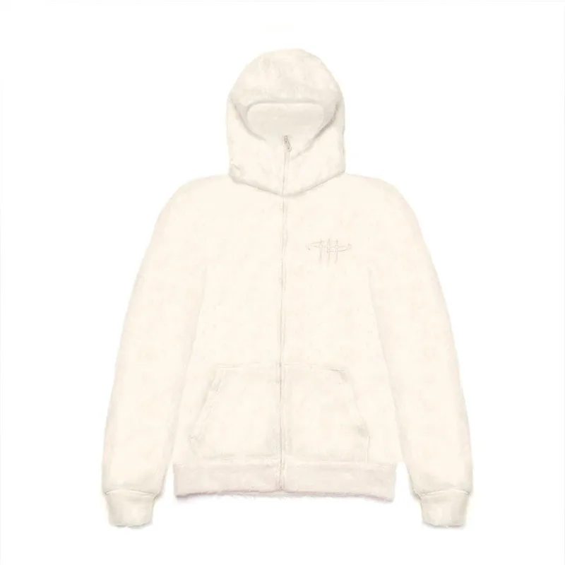 Modna bluza z kapturem z haftem, zamszowa, ciepła, z maską, w stylu europejskim i amerykańskim, trend jesień/zima 2025