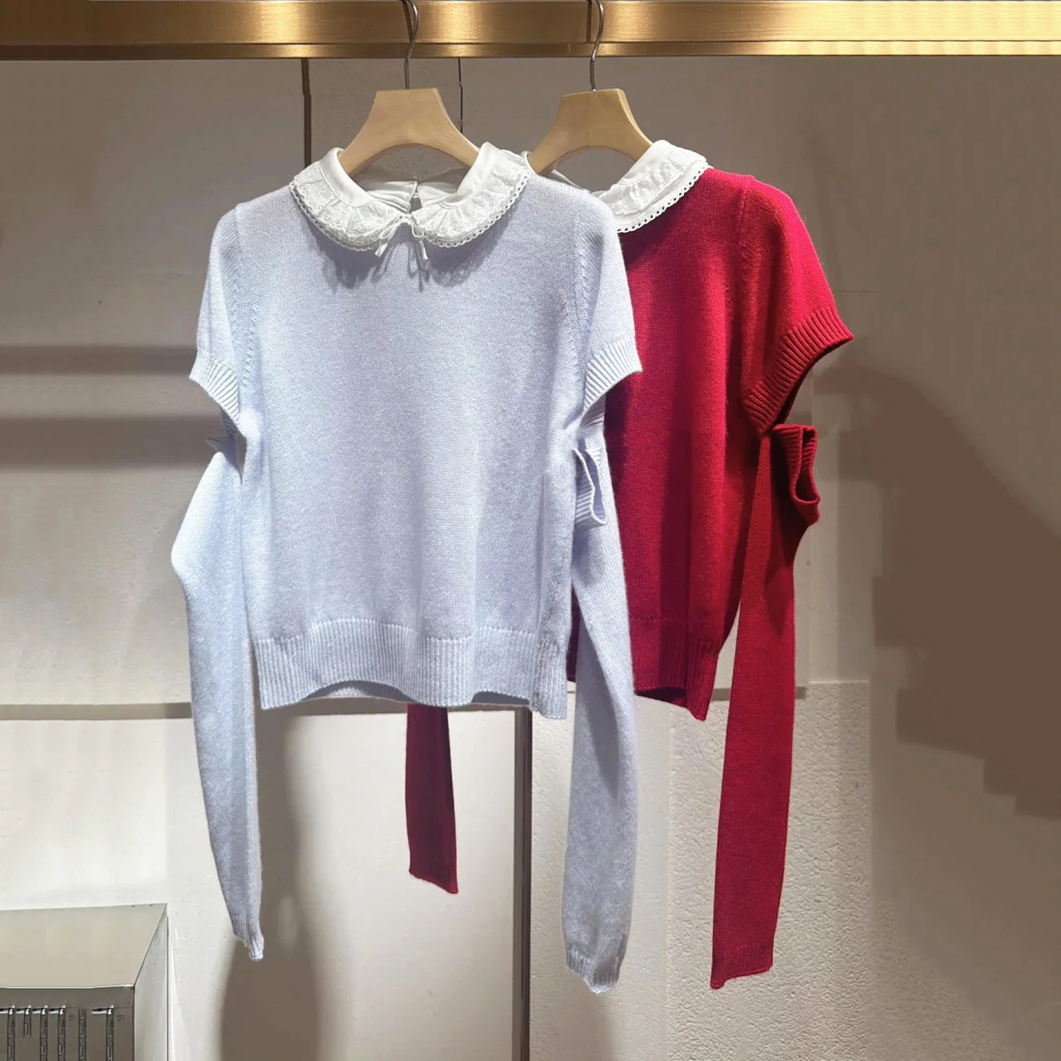 

Spring New Arrival High-End Women's Knitted Sweater with Detachable Doll Collar And Lace Sves Sweet Sle Regular Fit Knit...