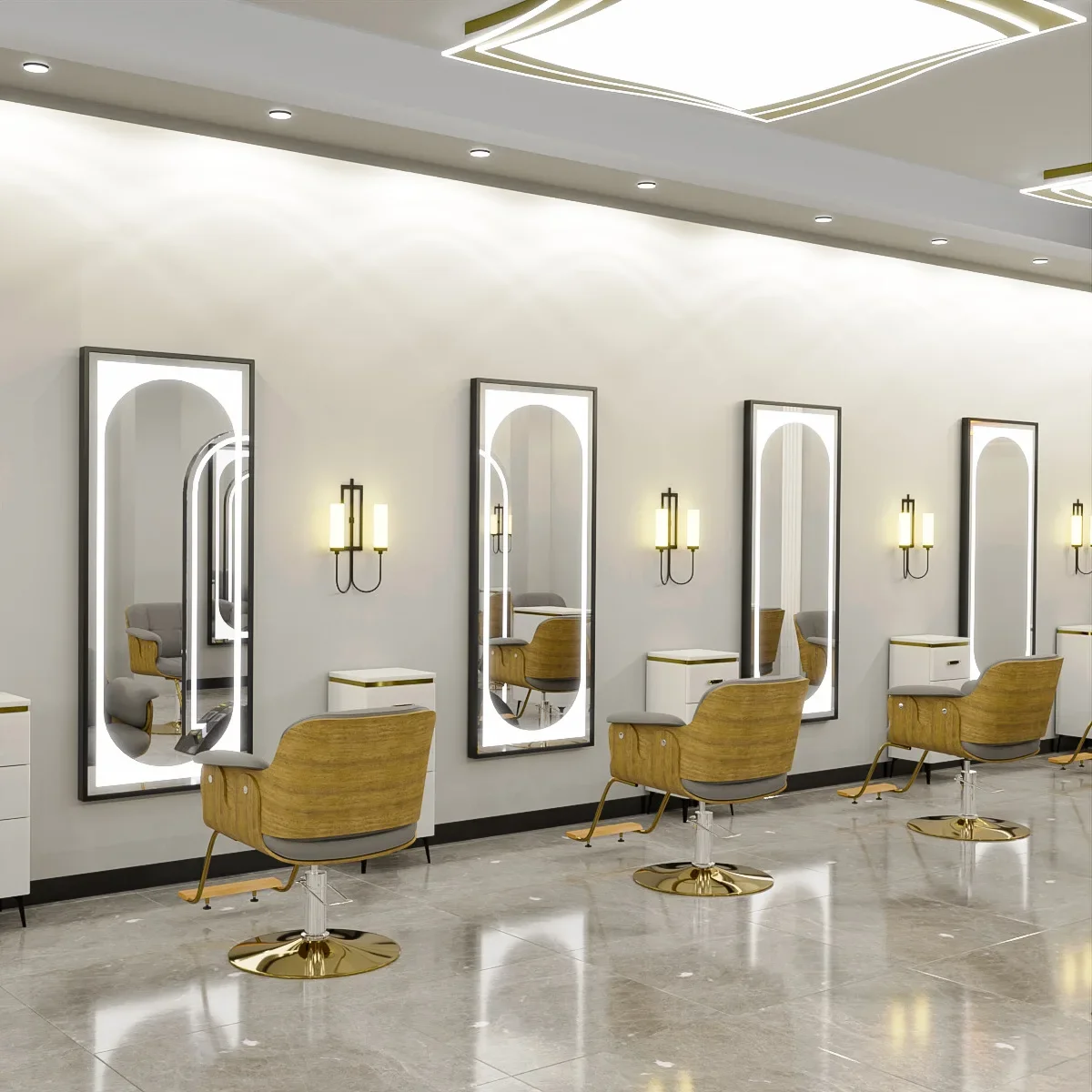 Single-sided wall-mounted special hairdressing shop mirror table with light haircut wall-mounted mirror