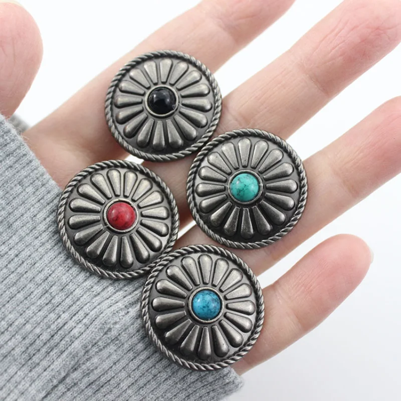 5PCS Vintage Silver Metal Decorative Buckle DIY Leathercraft Screw Fastening Belt Conchos Button Handmade Sewing Accessories