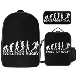 Love Rugby Evolution Durable Cozy Infantry Pack 3 in 1 Set 17 Inch Backpack Lunch Bag Pen Bag Travel Graphic Vintage