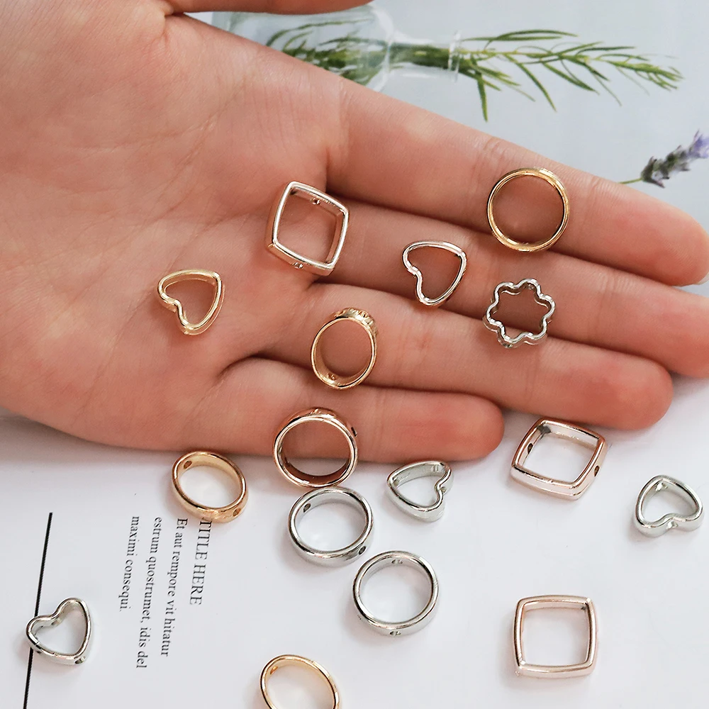 50pcs CCB Frame Spacer Beads for Jewelry Through Holes Square Heart Flower Pendants Connectors For DIY Jewelry Necklace Making