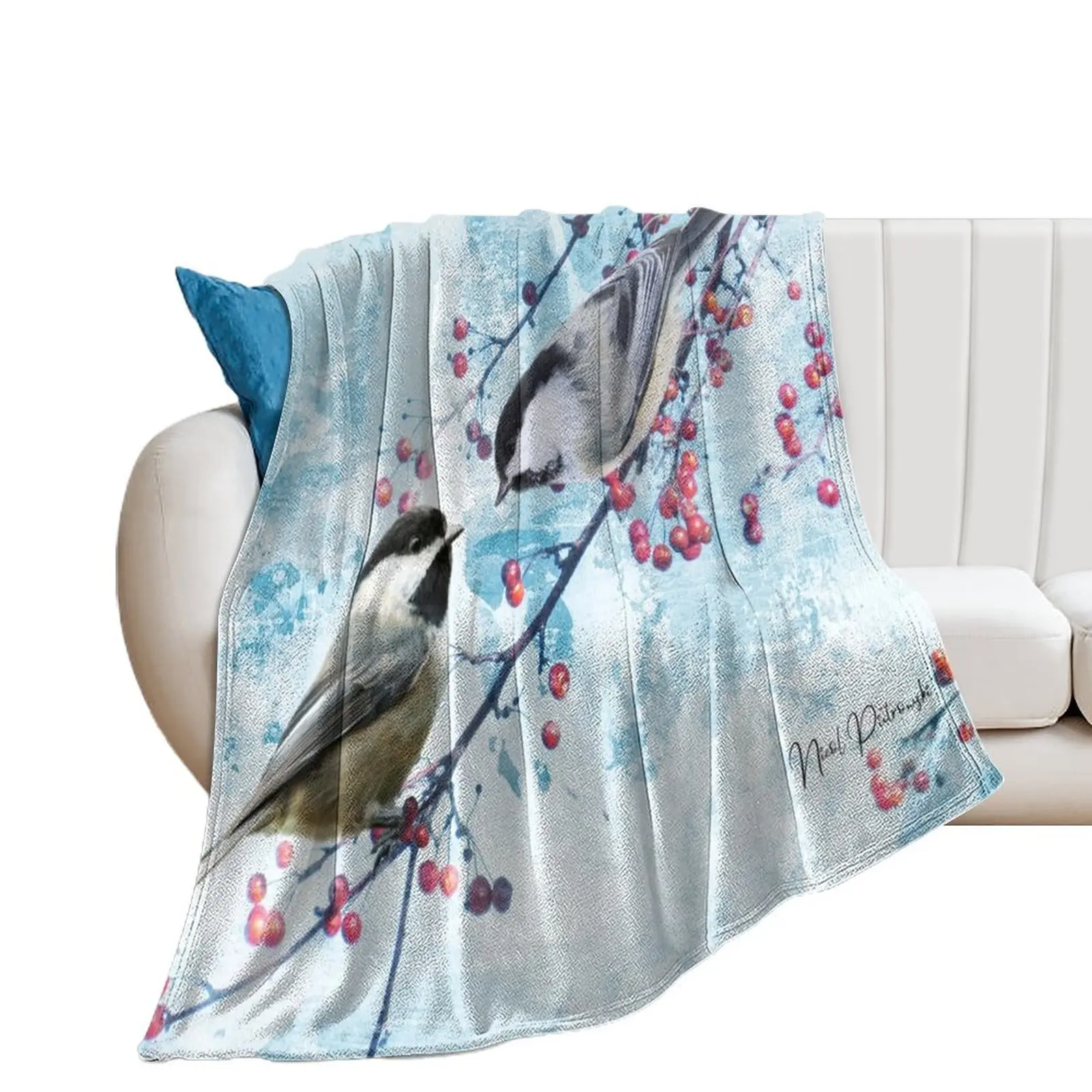 Chickadee Red Berry Modern Country Farmhouse Art A630 Throw Blanket Personalized Gift manga Blankets