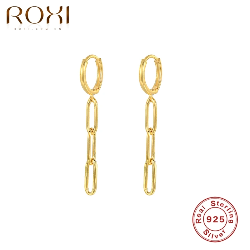 ROXI Paper Clip Chain Tassel Chain Hoop Earrings For Women Pendientes Plata 925 Circle Earrings Huggie Hip Hop New Fine Jewelry