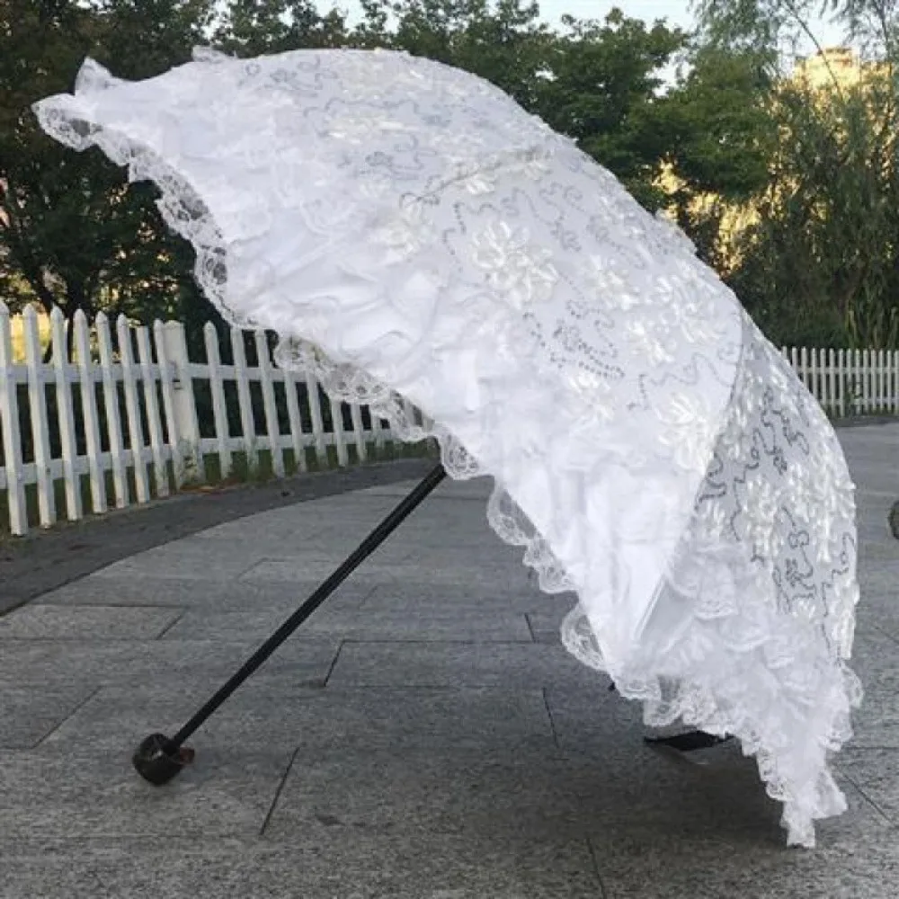 Lace Appliques Bridal Umbrellas for Wedding Party Ladies High-End Sun Umbrella Wedding Dress Photo French Retro Parasol Umbrella