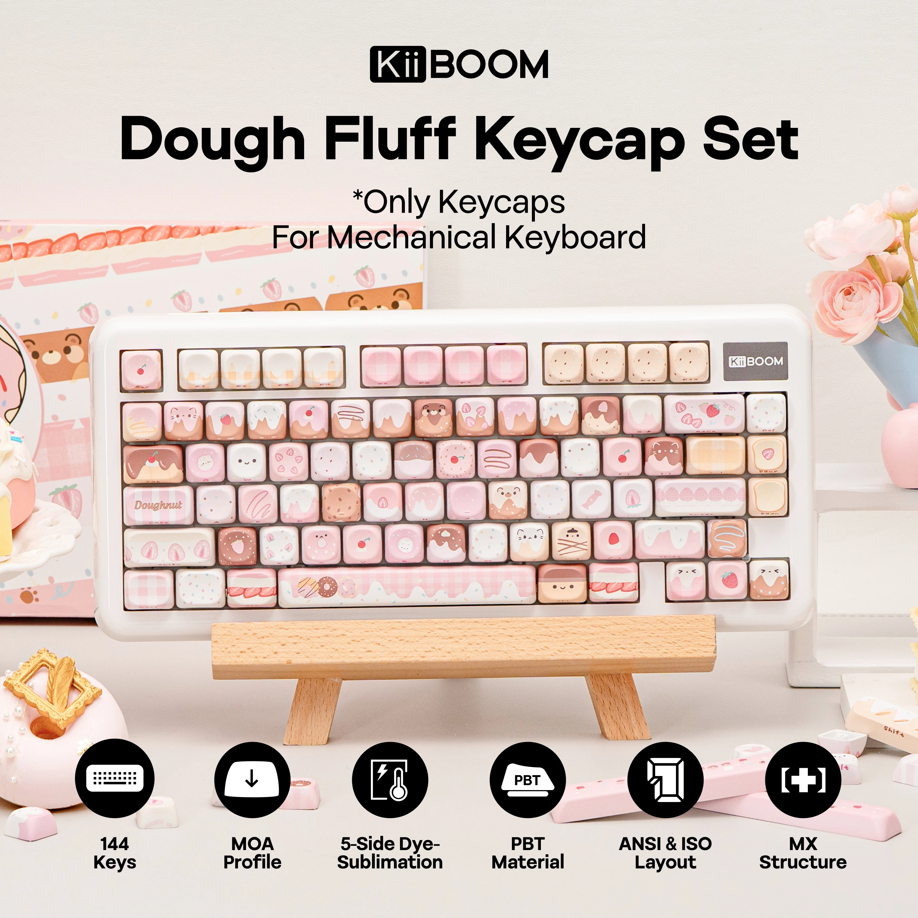 KiiBOOM Dough Fluff Keycap 144(MOA)/143(Cherry) 5-Side Dye-Sublimation Keys for 60%/65%/75%/TKL/Full-sized Mechanical Keyboard view 2