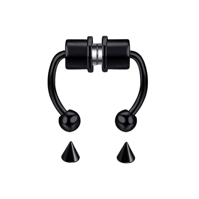 Anillo de nariz magnético sin perforación estilo punk hip hop para damas, clip de acero inoxidable, joyería falsa para septum, accesorio para fiesta de Halloween.