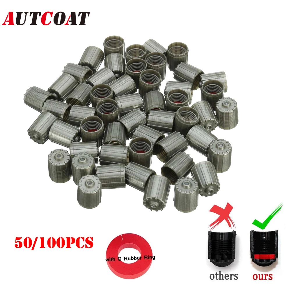 AUTCOAT Black Grey Tyre Valve Dust Covers Stem Caps - Plastic Tire Caps for Bike Car Trucks Motorbike Bicycle