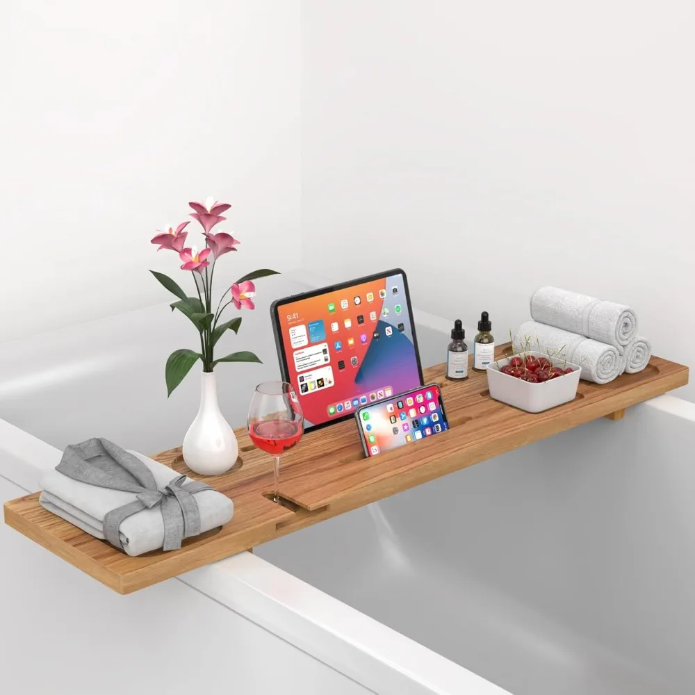 

Поднос для отдельно стоящей ванны, поддон для ванны из массива сосны, поддон для ванны для домашнего спа, регулируемые подносы для ванны для ванны