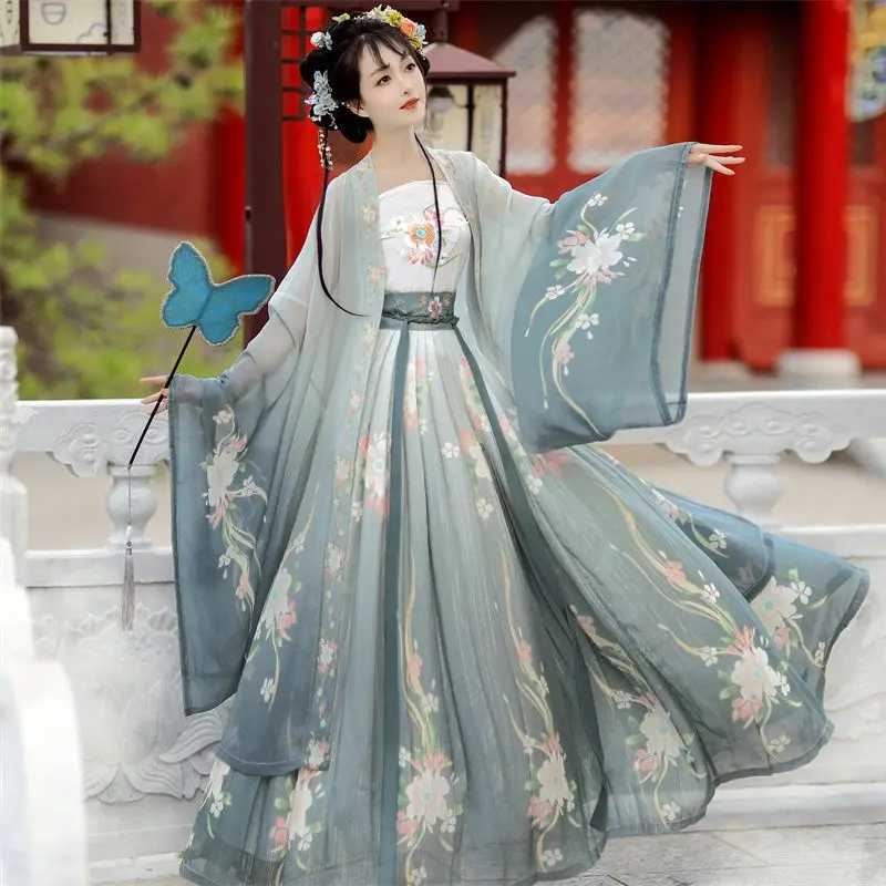 Traditionelles Damenkleid aus der Song-Dynastie mit Stickerei und Farbverlauf, Hanfu-Kleid im antiken chinesischen Stil, Bühnenkostüm, Tanzkleid, Hanfu-Prinzessinnenkleid – Detail 8