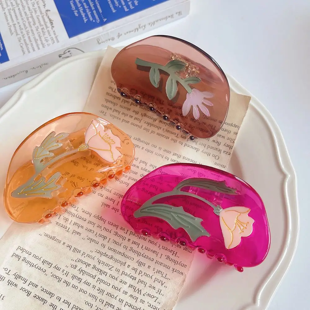 

Lovely Temperament Headdress Girls Women Headwear Hair Accessories Tulip Flower Hair Claw Korean Style Hair Clip Crab Clip