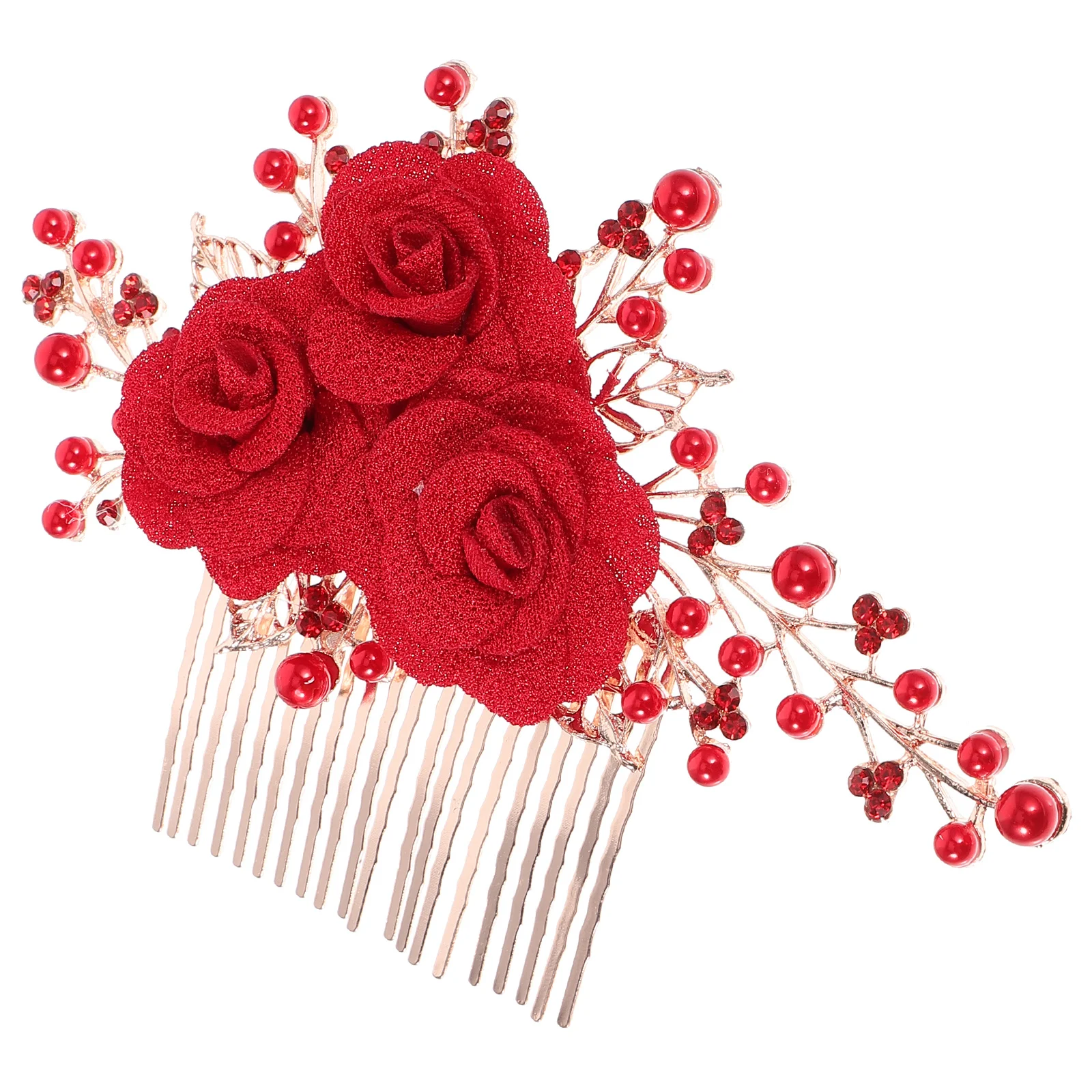 

Bridal Red Hair Comb Pearls Flower Wedding Side Comb Accessories Women Fashionable Charm Hair Accessories for
