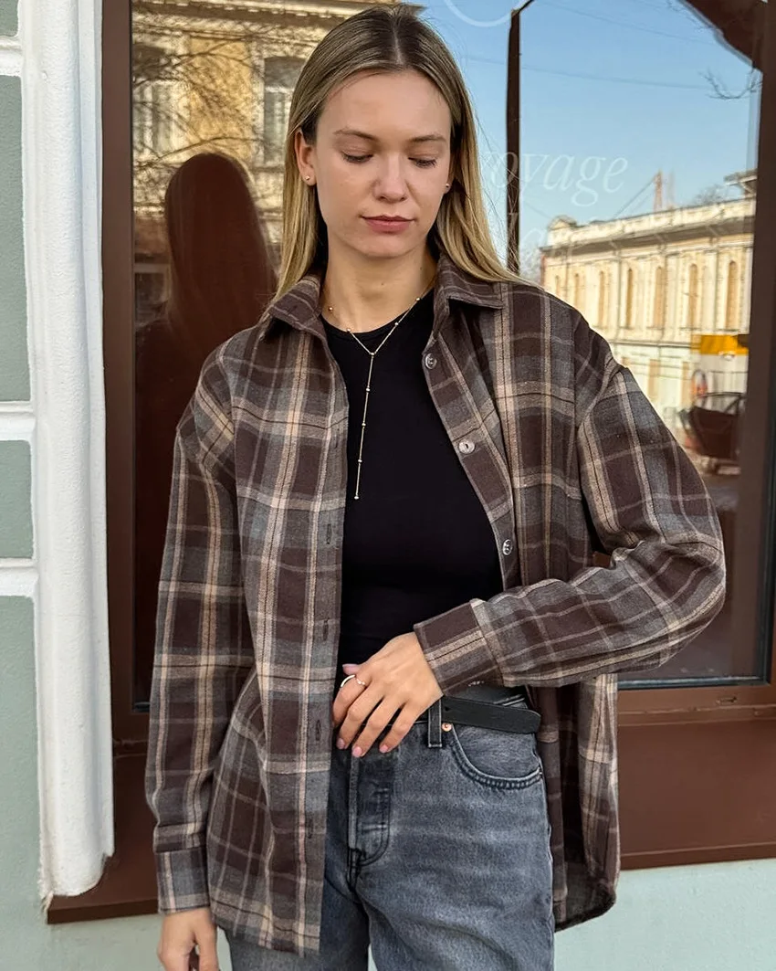 

Women Vintage Plaid Print Casual Blouses Turn Down Collar Long Sleeve Single Breasted Shirt 2025 Spring Fall Elegant Clothes