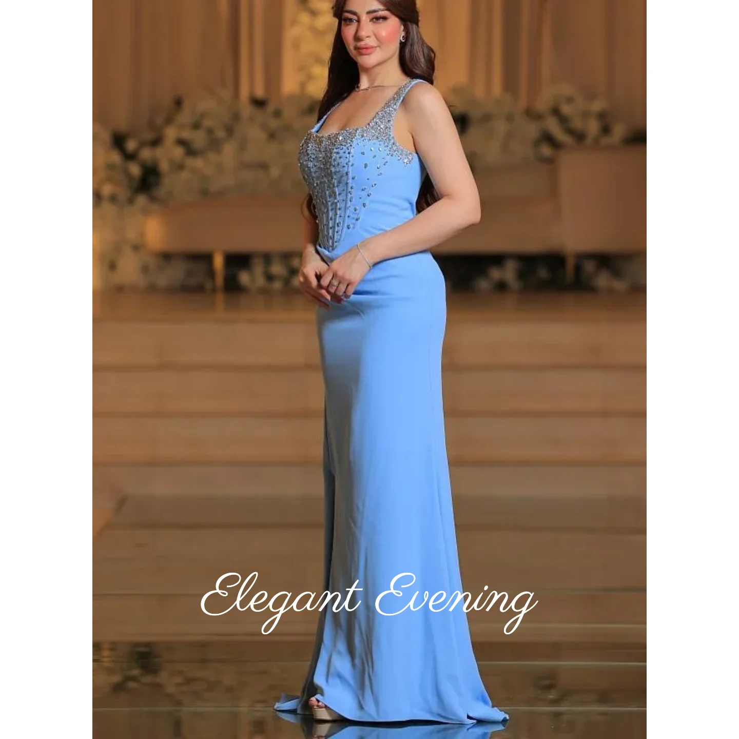 Vestidos de fiesta con lentejuelas brillantes, vestidos de fiesta con cuello cuadrado, vestidos de noche elegantes azules, vestidos de cumpleaños lujosos personalizados, Gala 2026