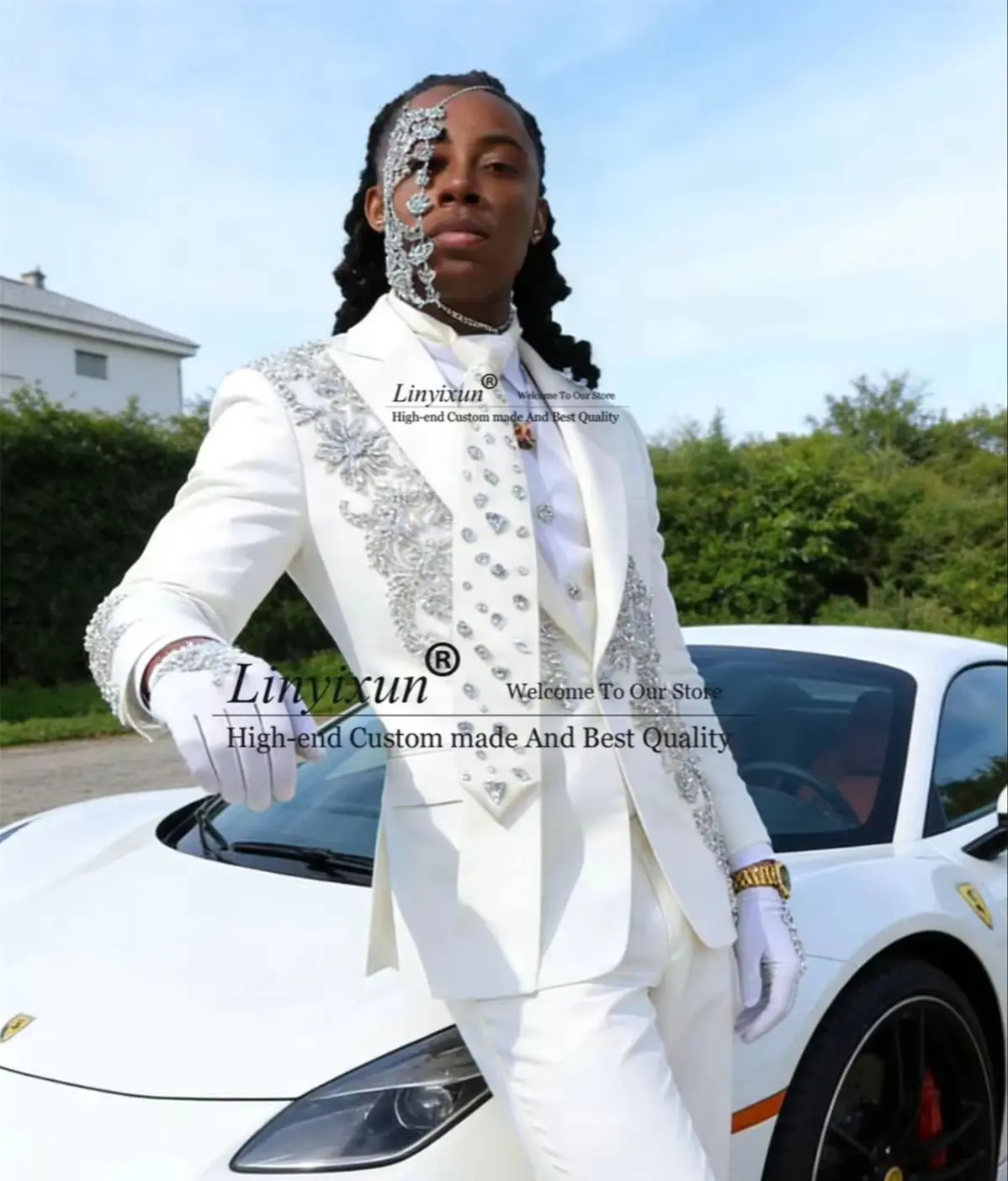 Funkelnde Strass-Steine Herrenanzüge 3-teilige Sets Smoking für Hochzeit Bräutigam Kleidung Maßgeschneiderte Blazer Outfit Costume Homme Luxe