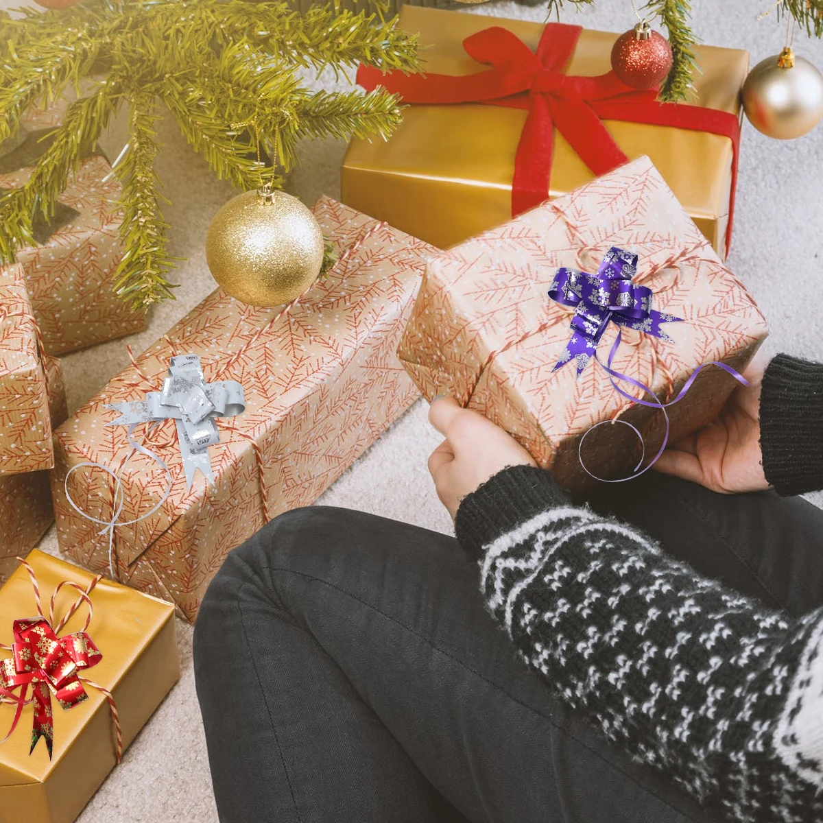 

60 Pcs Christmas Basket Bow Gift Decorative Flowers Ribbons Pull Bows for Tie Wedding Decoration