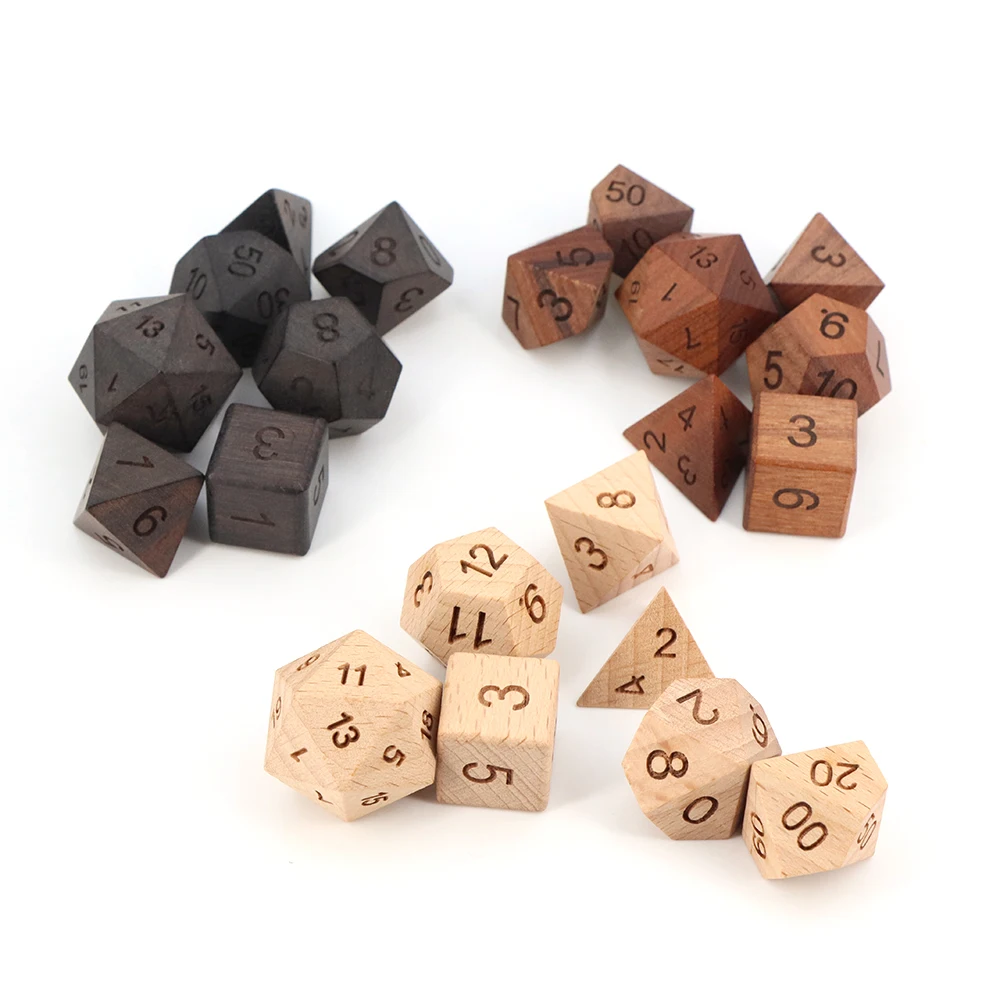 

Набор из 7 деревянных кубиков для настольных ролевых игр D&D (Dungeons & Dragons), многогранные RPG-кубики