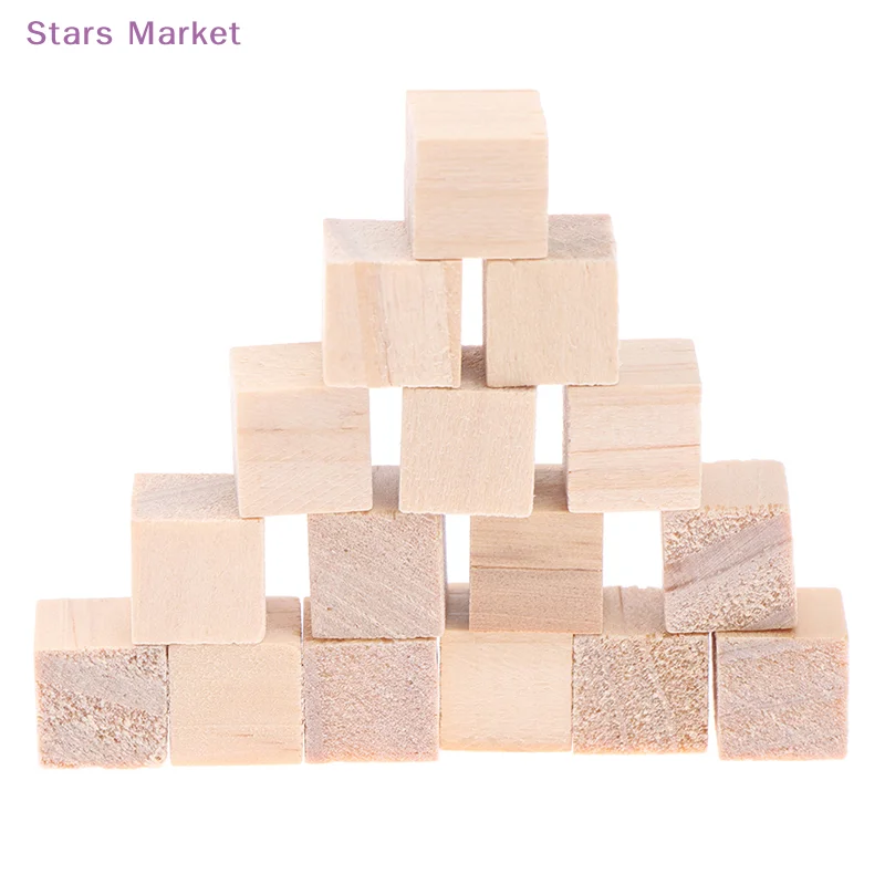 New 100pcs Unfinished Blank Mini DIY Wooden Square Solid Cubes for Woodwork Craft