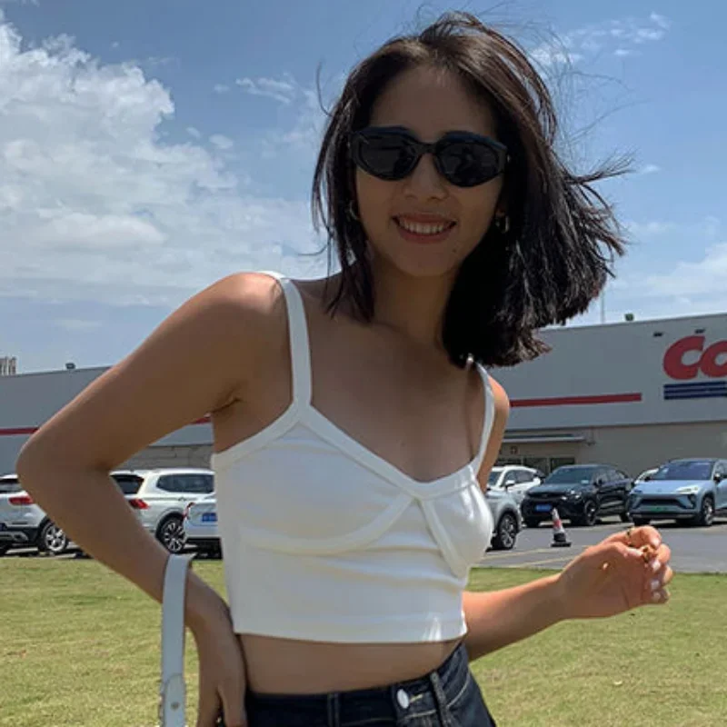 Camis dla kobiet Crop Tops Slim Fit Solid Design Korean Style Fashion Y2k Girlish Summer Daily Casual Basic All-match Chic Simple