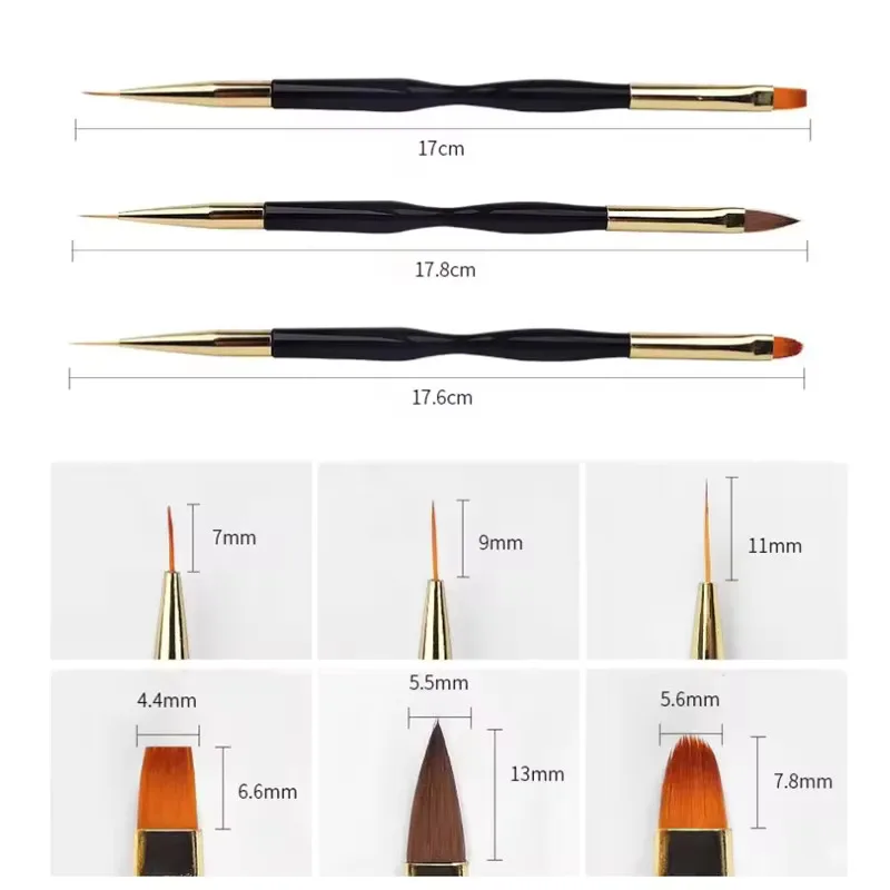 3 Pcs Manicure Brushes Dual Use Gel Gradient Brush Pinceles Ultra Thin Line Drawing Pen Dual End Nail Art Design Painting Tools