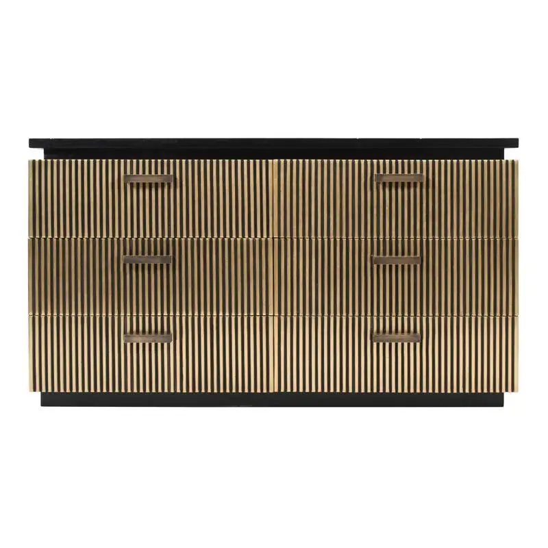

Modern 6-Drawer Dresser, Mango Wood with Brass Finish, Stylish Storage Solution for Bedroom or Living Room