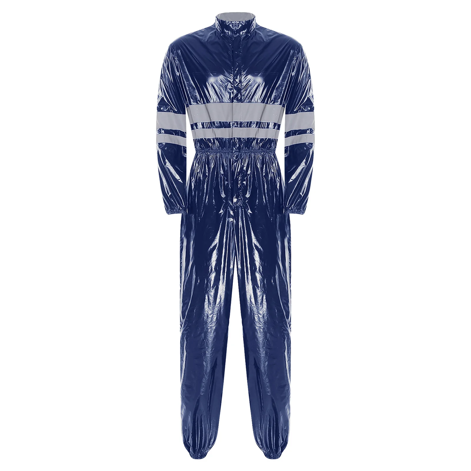 الرجال وضوح عالية شرائط عاكسة مقاومة للماء المآزر الوقوف طوق كم طويل مرونة الخصر سستة كامل الجسم بذلة