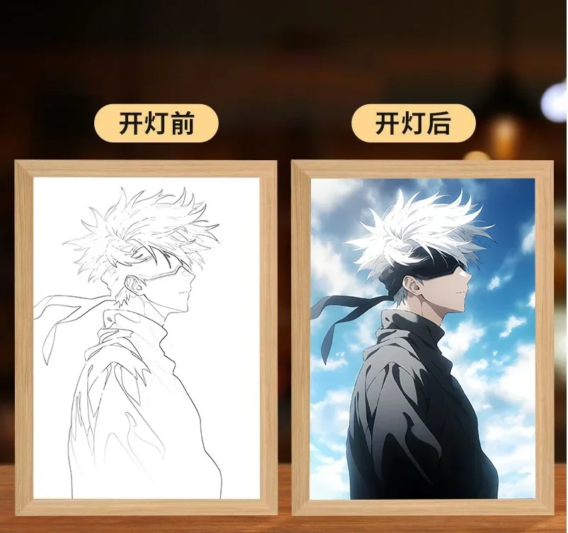 light picture Anime Figure Customized Led Night Light Painting Decor Photo Frame Satoru Gojo Painting Desk Room Decoration