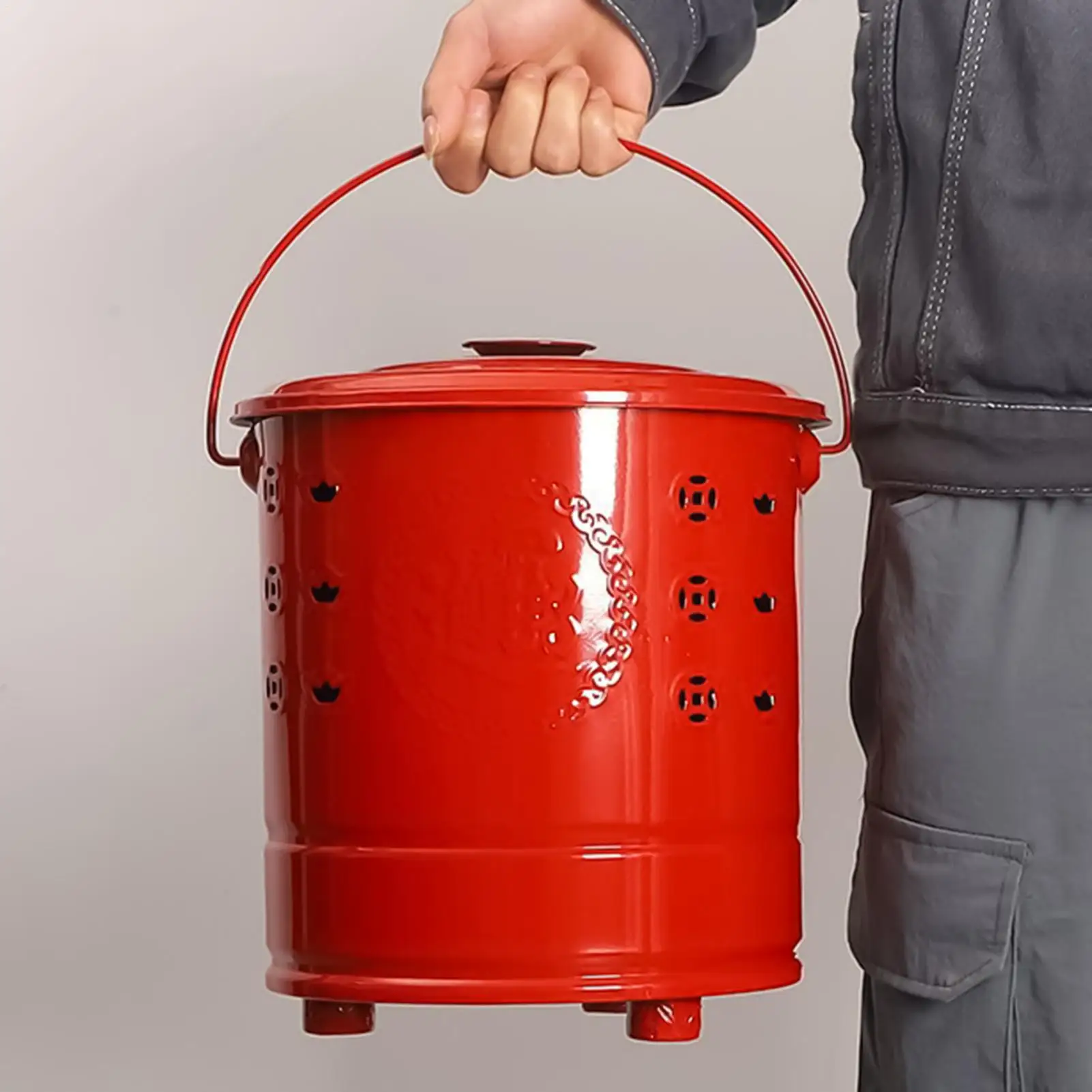 

Burn Barrel Stainless Steel Paper Burn Bucket Carry Handle Attached Traditional Auspicious Barrel for Debris Wood Trash Leaves