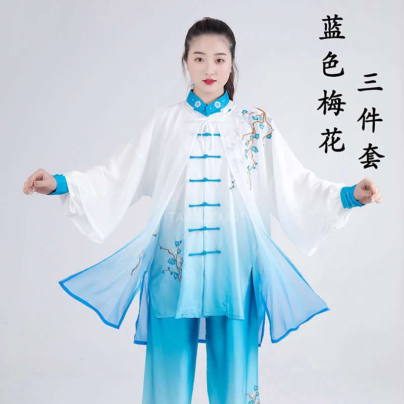 Tai Chi Uniforms with Ombre Gradient & Embroidery - Unisex Kung Fu Suits for Group Training/Ba Duan Jin