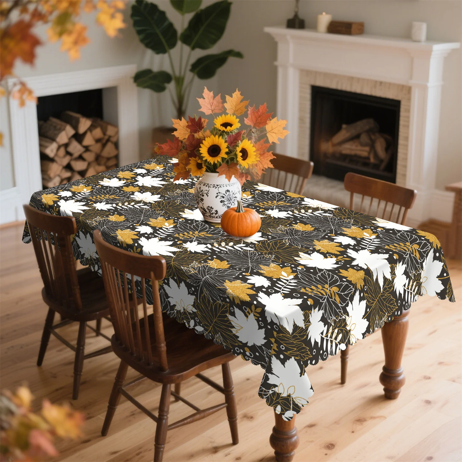 White golden maple leaf tablecloth, washable for Thanksgiving and autumn decoration, suitable for indoor and outdoor use.xzj