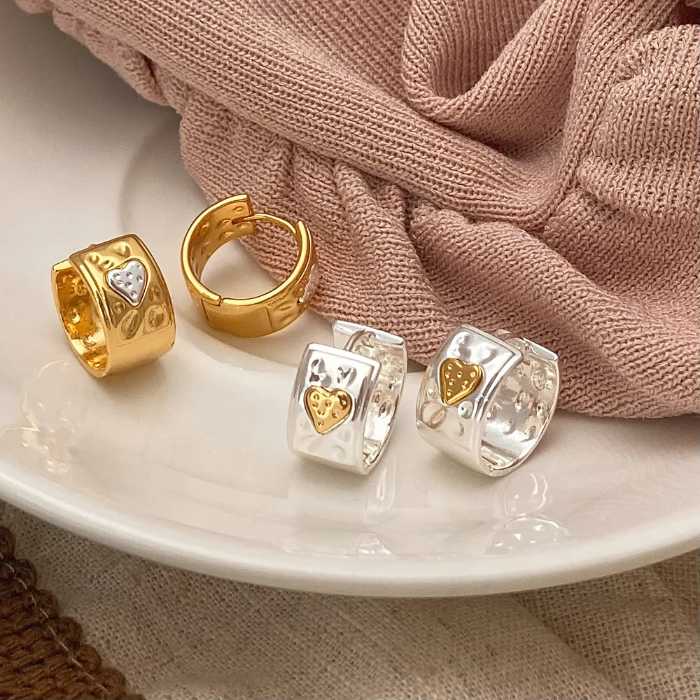 

Vintage Heart Hoop Earrings for Women 925 Sterling Silver Geometric Dangle Earrings Classic Jewelry Minimalist Accessories