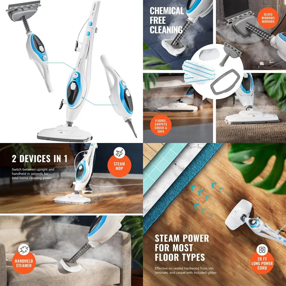 

Multi-Surface Steam Mop and Handheld Cleaner for Tile and Hardwood Floors, 10-in-1 Detachable Steam Cleaning System