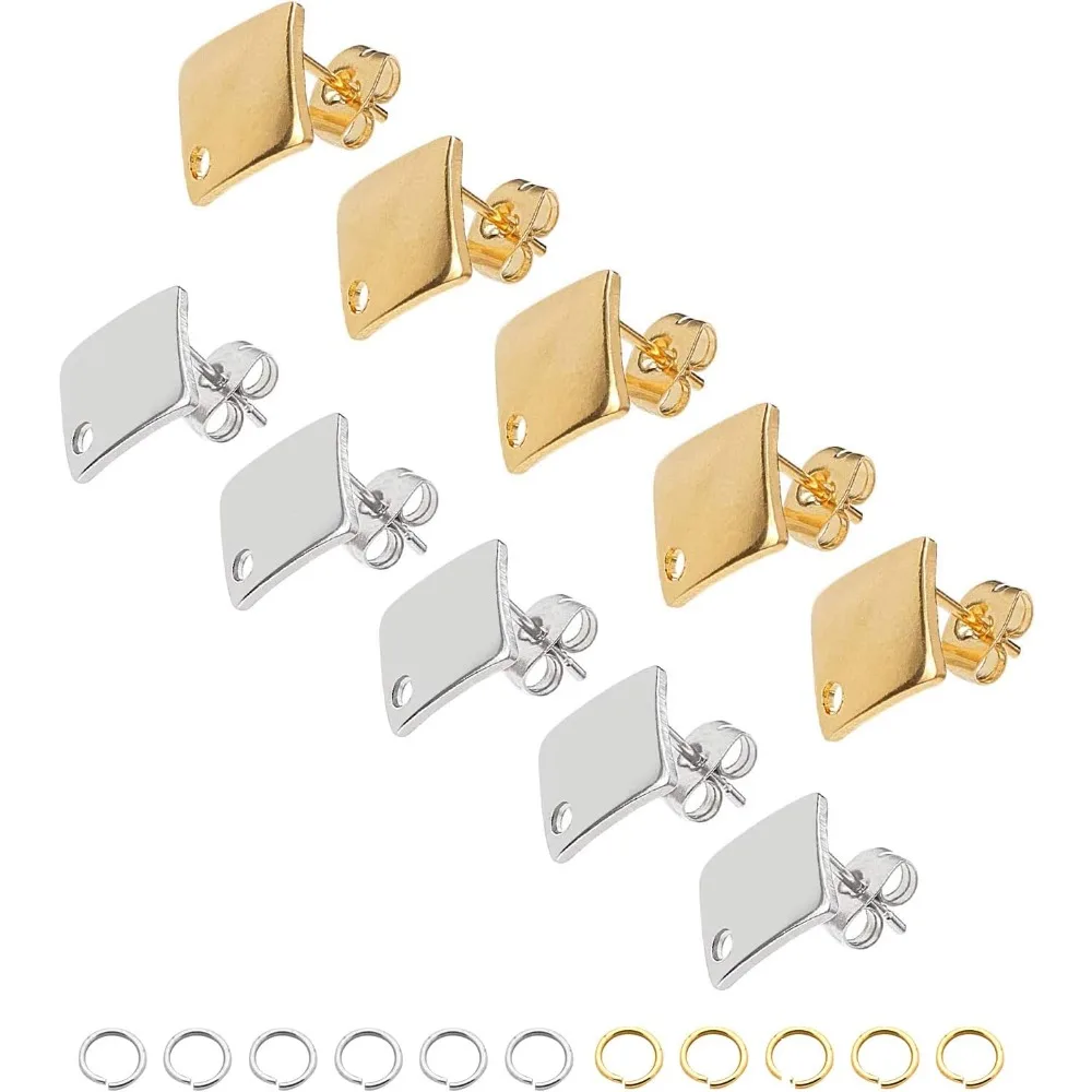 

Rhombus Stud Earring 20 Sets Hypoallergenic Earring Post with Loop 0.8mm Pin Stainless Steel Stud Earring with Ear Nuts Ear