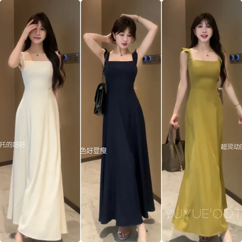 Yanling Summer Thin Graceful Slip Dress A- line Casual Flying Sleeve Waist Slimming White Dress