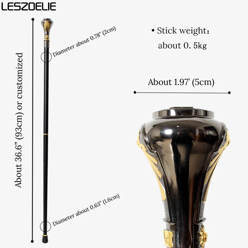 93 cm Gold und Schwarz Freimaurerei VG Totem Gehstock Männer und Frauen Mode Gehstock mit Crosier Knopfstöcken