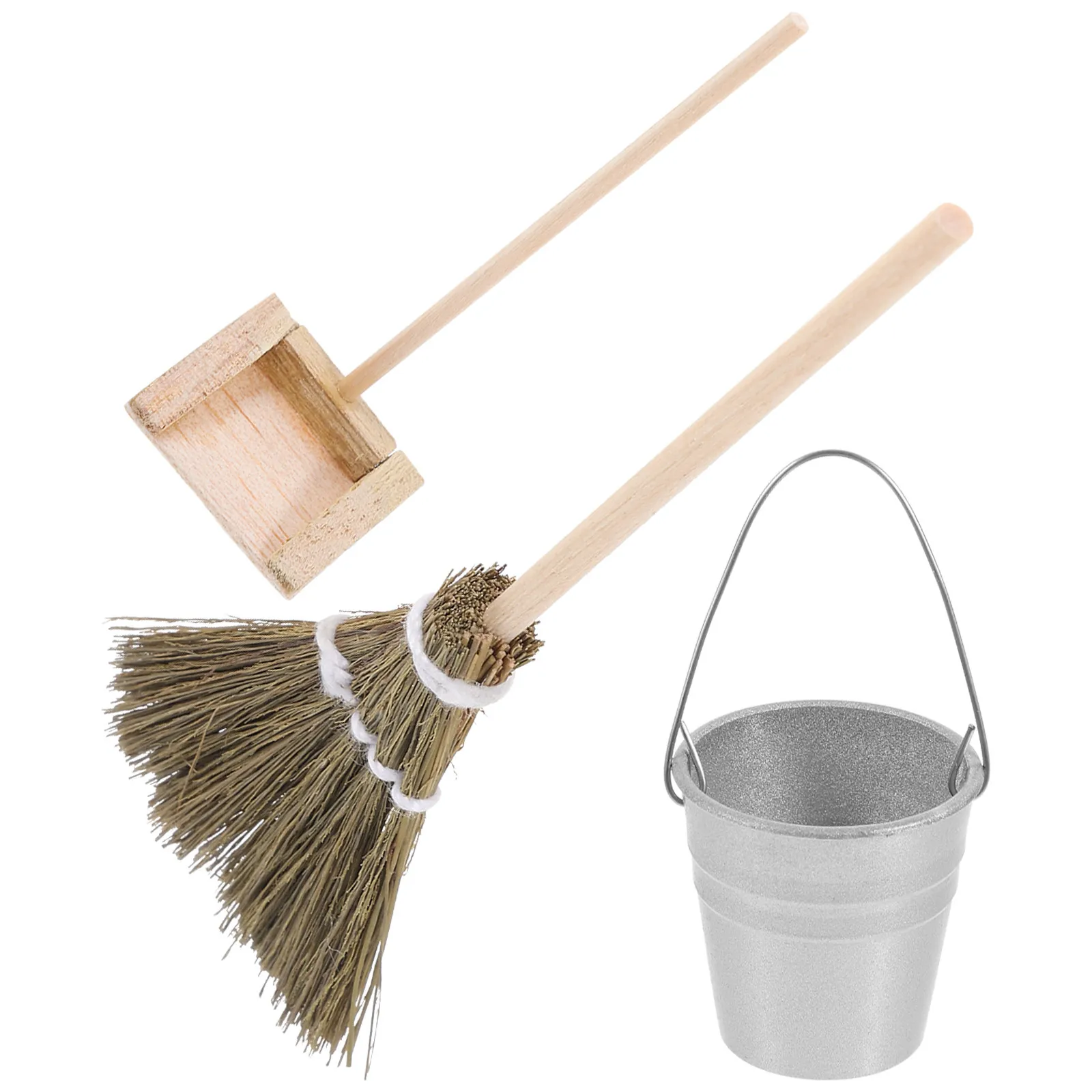 

Набор миниатюрных метлы, совка и ведра для кукольного домика, реалистичный набор для уборки, миниатюрные бытовые инструменты, принадлежности для декора маленьких комнат