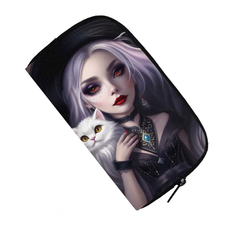 Fantasy Witchcraft Black Cat Print Long Wallet Skull Witch Coin Money Bags ID Credit Card Phone Holder Women Casual Purse Gift