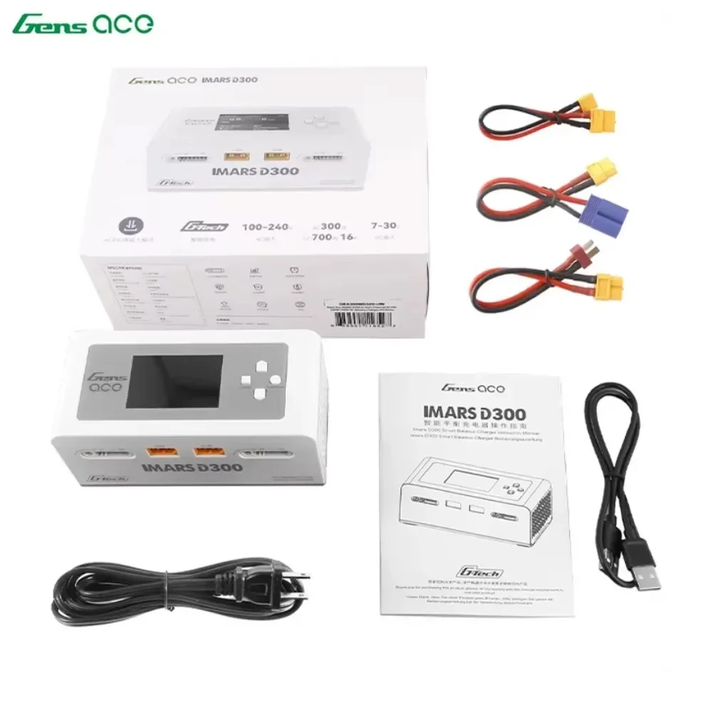 Cargador de equilibrio inteligente Gens Ace IMARS D300, cargador de batería Lipo de doble canal, serie G-Tech para Dron de avión RC FPV Lipo