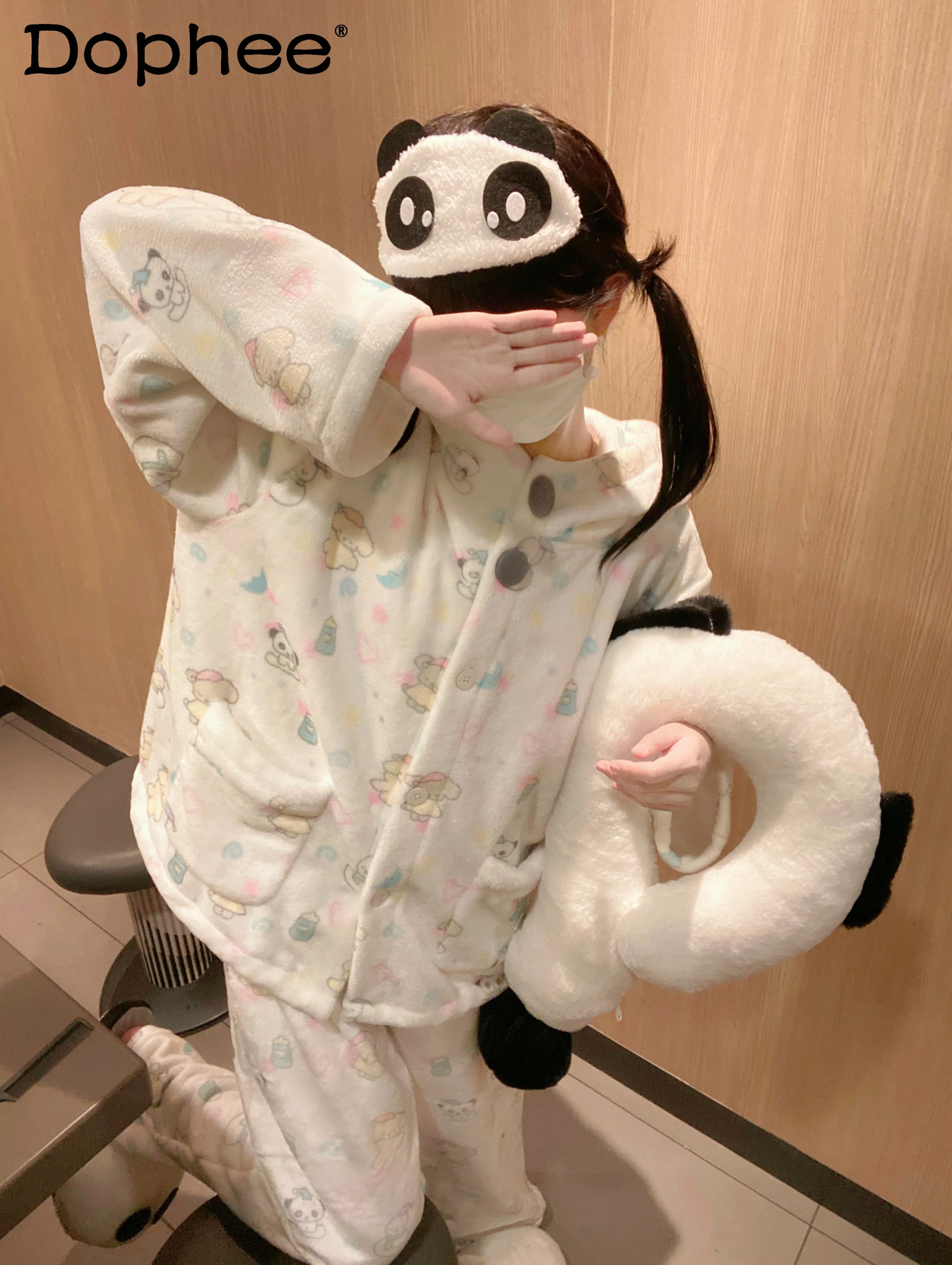 

Autumn and Winter Warm Flannel Japanese Original Sweet Girl Loungewear Cute Cartoon Casual and Comfortable Long-sleeved Pajamas