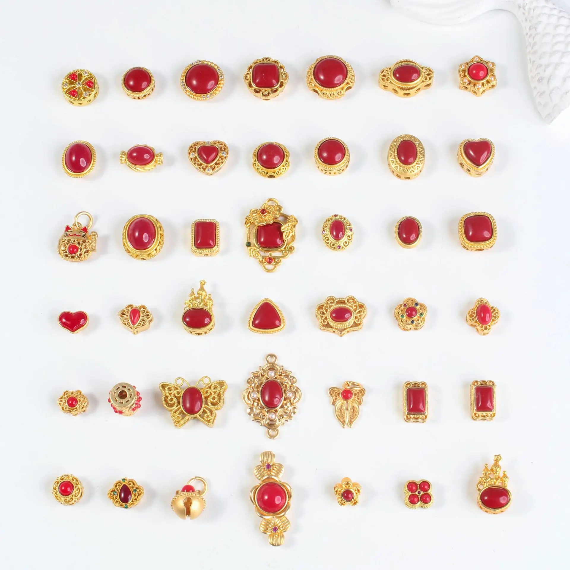 10pcs Copper Gold Plated Red Zircon Spacer Bead Accessories DIY Handmade Bracelet Necklace Jewelry Making Beads Wholesale