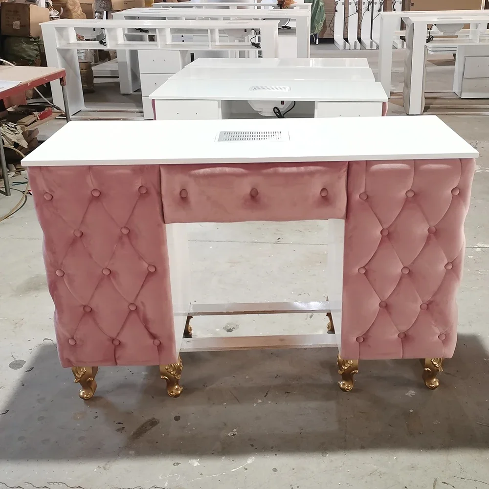 

Pink Manicure Nails Desk Table Salon Professional Nail Technician Table with Dust Collector