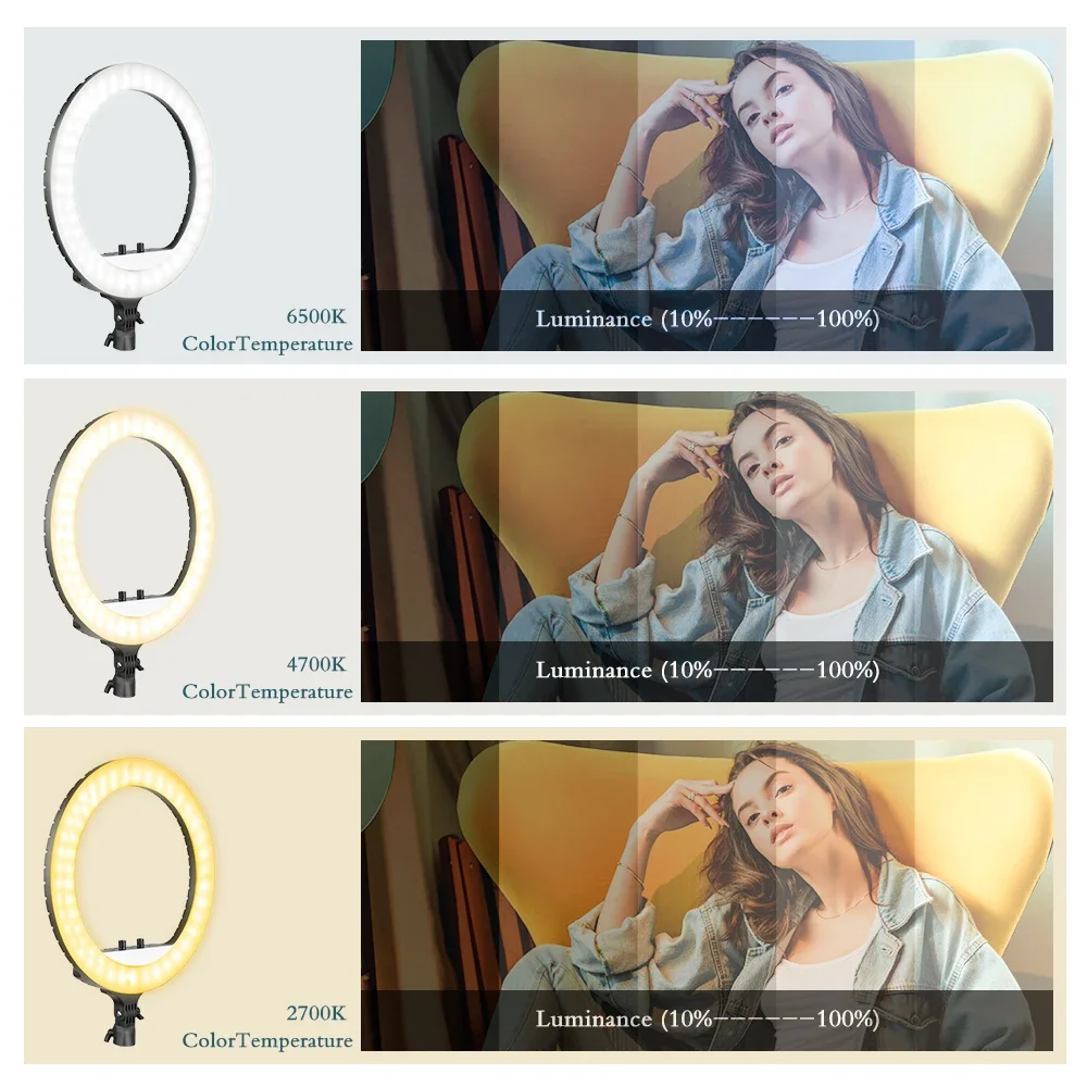 SH 18-calowa lampa pierścieniowa LED do selfie z statywem i klipsem do telefonu do YouTube Oświetlenie na żywo Studio fotograficzne — zdjęcie produktu 4